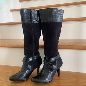 Naturalizer Natural Soul Women’s Lidia Suede Crocodile Almond Toe Black …